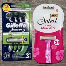 New! Gillette Sensor3 Men's Disposable Razors & BIC Soleil Simply Smooth Bundle