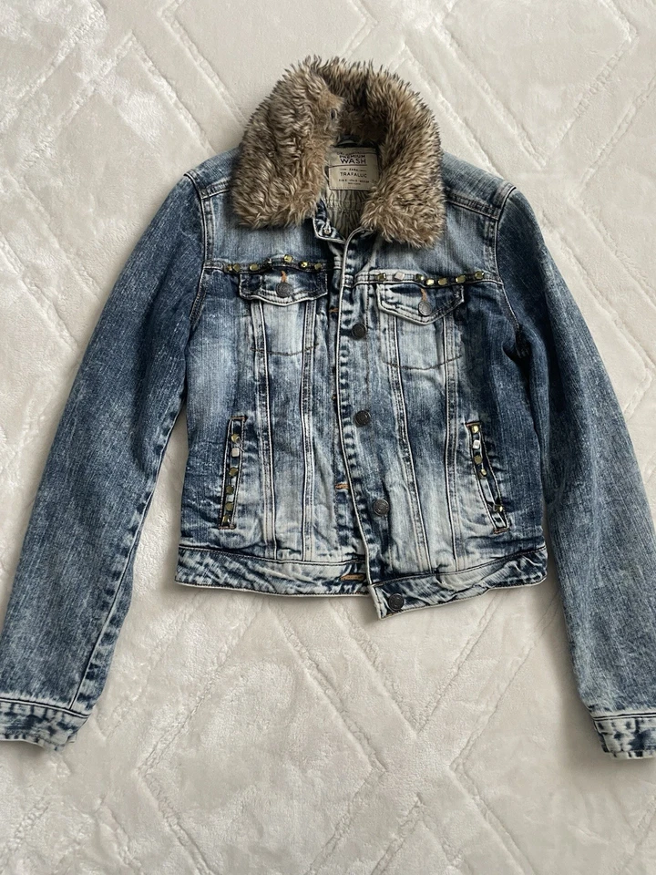 Zara Trafaluc denim jacket with faux fur collar – size S – Y2K vintage style - Bild 1 von 4