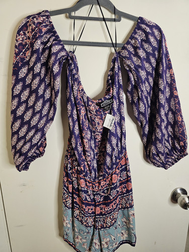 NWT Angie Women's Off Shoulder Romper Large One Piece Floral Ballon Sleeve