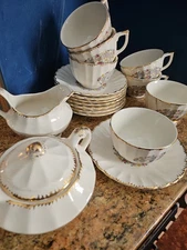 SET Of 7 United Utilities Corp  22k Gold Trim 7 Coffee Cup /Saucer & Cream Sugar
