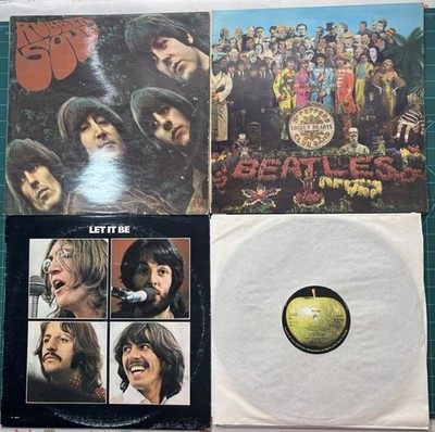 Four Vintage Beatles LPs Rubber Soul Sgt Peppers Let It Be Hey Jude