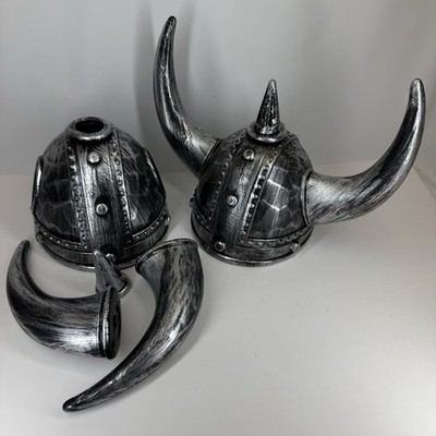 Two Medieval Viking Helmet W/ Horns Halloween Costume Prop 23.5'' Circumference