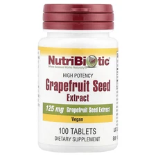 NutriBiotic Grapefruit Seed Extract 125 mg 100 Tablets Egg-Free, Gluten-Free,