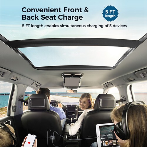 Joyroom 78W Charge Rapide PD 3.0*2 + QC 3.0*3 Smart Identification Chargeur Voiture - Photo 5 sur 9