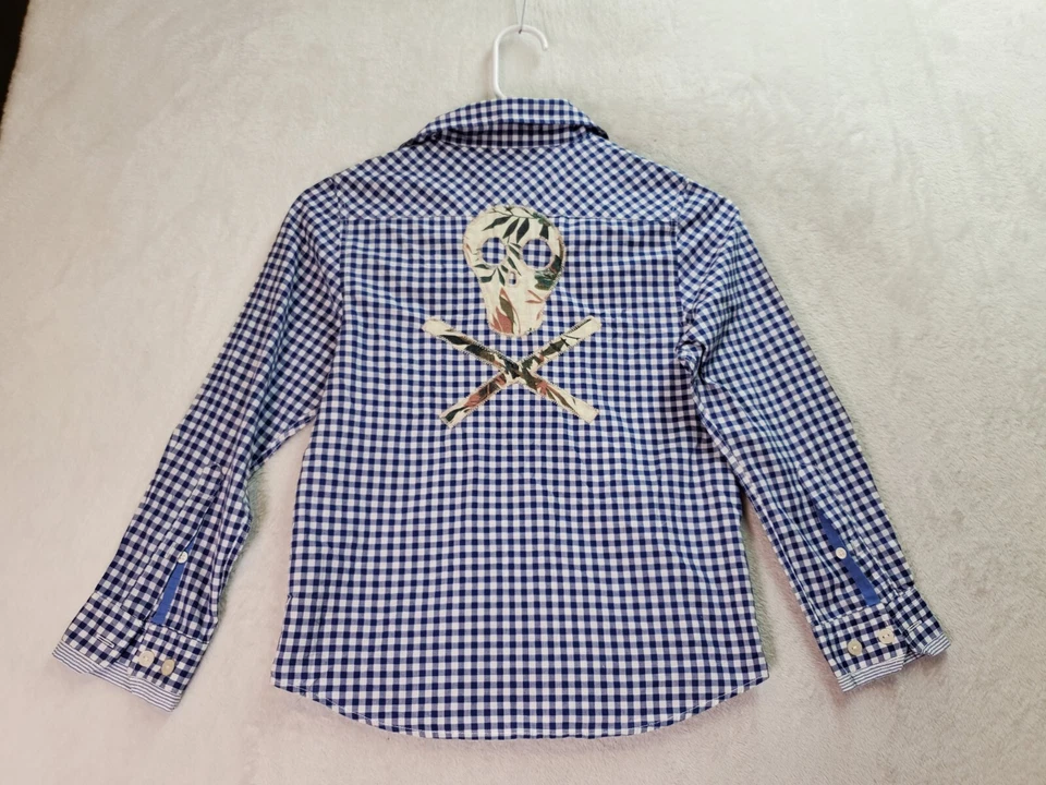 Шотландская укороченная рубашка молодежный размер 8 синий клетчатый череп с длинным рукавом воротник на пуговицах - Изображение 2 из 4
