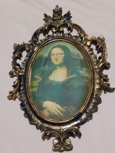 Set Of 2 Vtg Fabric In Ornate Plastic Wall Hangings - Mona Lisa Couple Dancing - Picture 3 of 11