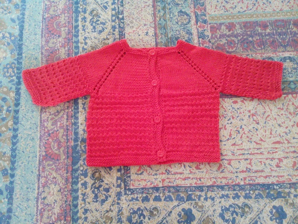 Jersey bebé punto. Hecho a mano. Algodón 100 rojo % 0- 3 meses - Imagen 2 de 2