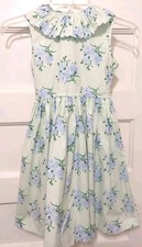 Sophie Dess Girl's Size 6X Blue  Green Floral Ruffled Collar Back Bow Tie Dress