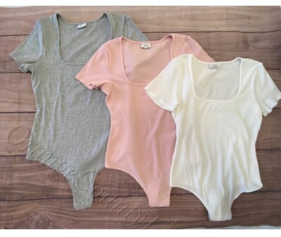 Women's Jenni Bodysuits Ribbed Set of 3 Gray White Pink Short Sleeve XXXL 3XL