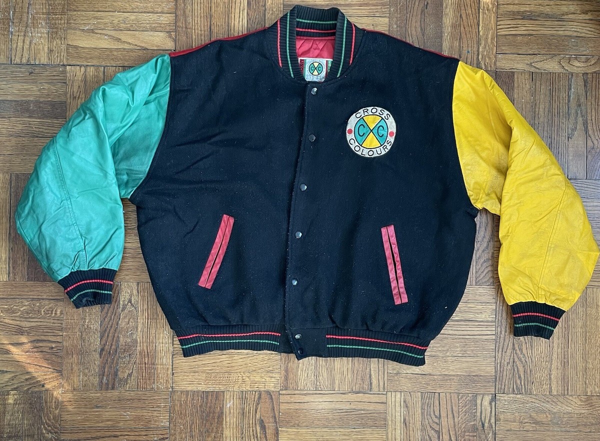 Vintage Cross Colours Leather Varsity Bomber Jacket | eBay