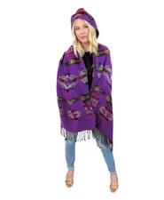 Women's Greca Cape Shawl Wrap Aztec Design Boho Cotton Cashmere Blend Poncho