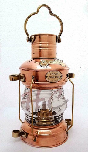 Copper Oil Lamp Leeds Burton Lantern Nautical 14" Ship Brass Lantern - Afbeelding 1 van 2