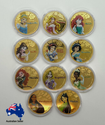 11 / 6/ 5 Pcs Set Disney Princess Coins Gold Plated