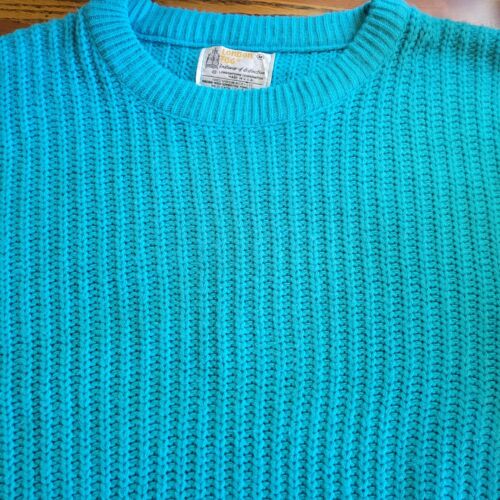 Vintage 80s Oversized Sweater M Chunky Knit LONDON FOG Aqua Grungy USA - Picture 1 of 4