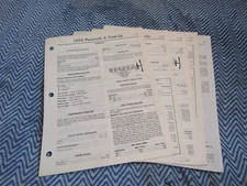1973 PLYMOUTH PONTIAC 6 & V8 FACTORY TUNE UP SPECIFICS SPEC MANUAL SHEETS SET