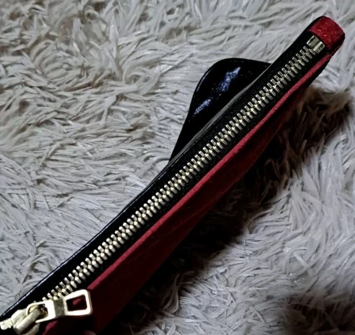 BALMAIN Paris x H&M Small Suede & Leather Clutch / Cosmetic Bag Red - Image 3 of 4