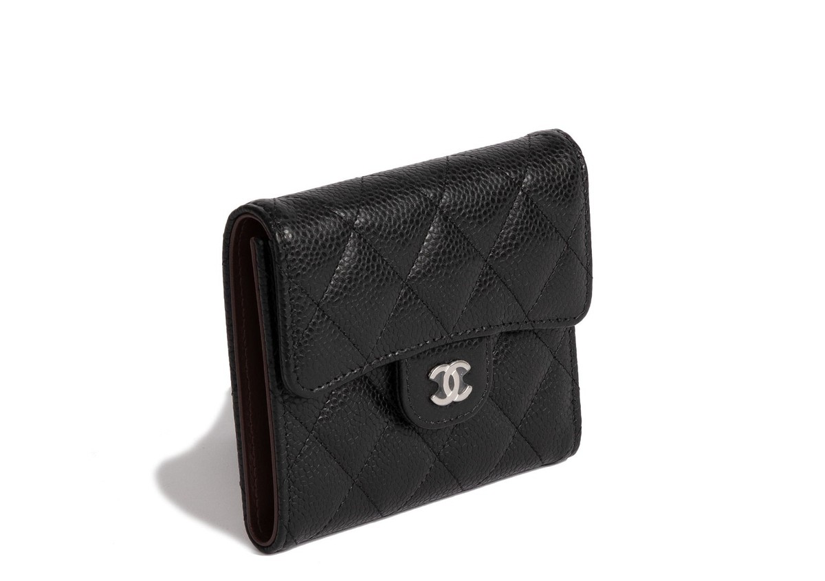 Chanel Classic Caviar Black Small Flap Wallet with Silver Hardware