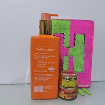 Golden Glow Body Milk 500ml Lotion Caviar + Vitamin C & Face Cream 