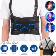 Weight Lift Lumbar Lower Back Waist Heavy Duty Support Belt Brace With Suspender