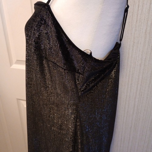 Gianni Bini Women's Sheath Dress Sz L Black Silver Metallic Spaghetti Fitted LNC - Picture 3 of 10