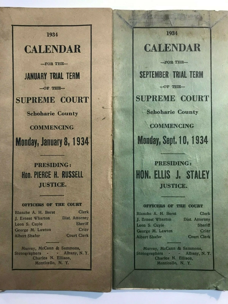Schoharie County, N.Y. Supreme Court Calendar for 1934-1936: 4 Calendars total | eBay