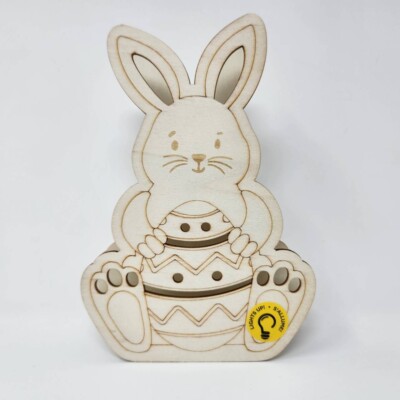 Wooden Craft Easter Bunny Easter Egg Paintable Wood Craft LIGHTS UP 6.5 In Tall