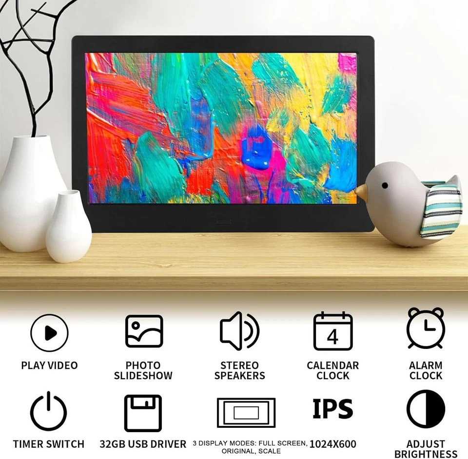 7" HD IPS Digital Photo Frame 1080P Video, Auto On/Off, Image Preview, MP3, L - Image 2 of 4