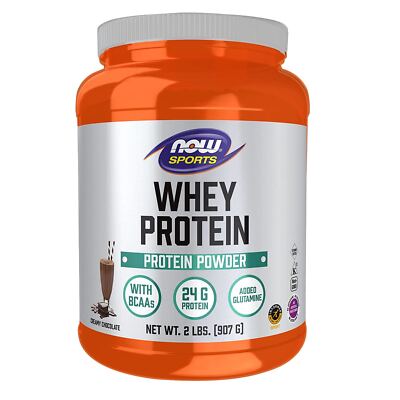NOW Whey Protein Creamy Chocolate Powder with BCAAs - 2 lbs Muscle Growth