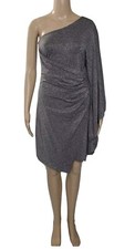 TRINA TURK Metallic Silver Gray One Shoulder Draped Bodycon Sheath Mini Dress 0