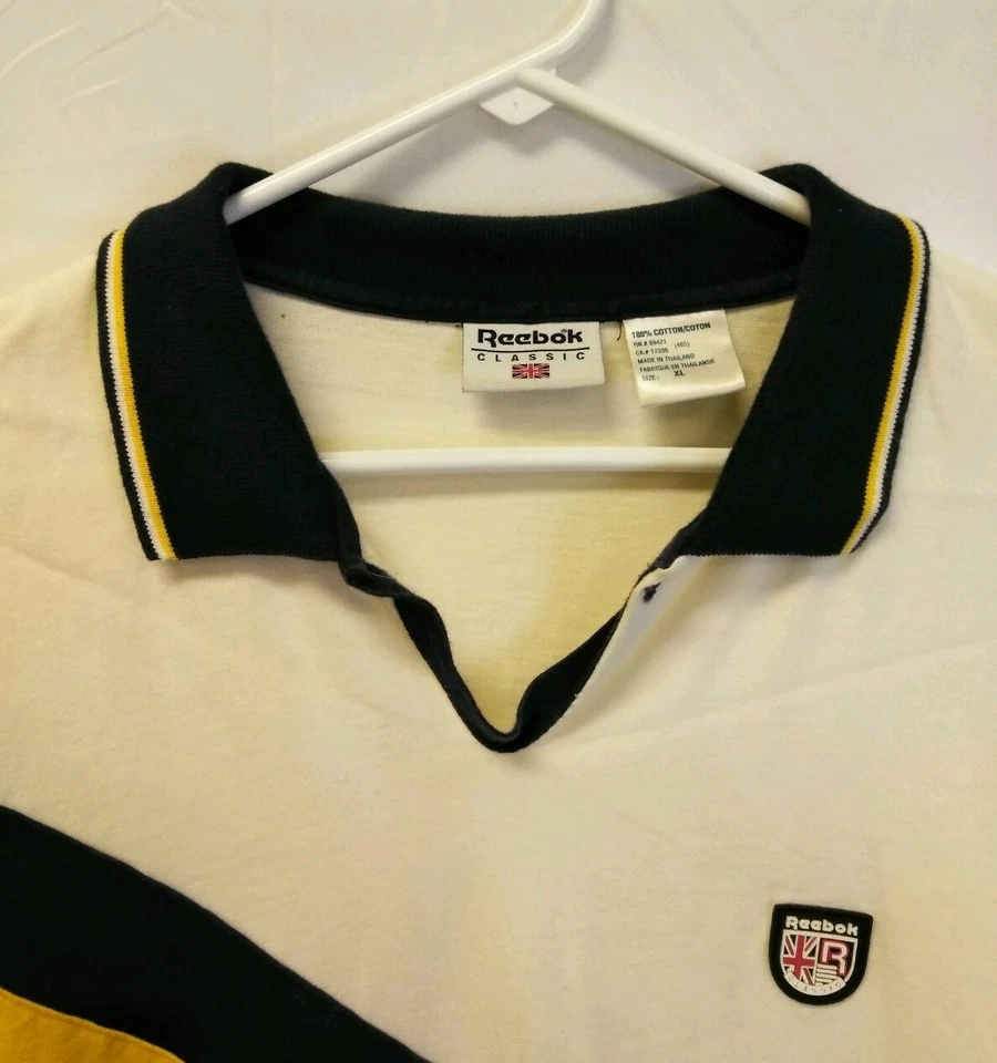 Camisa Polo Rugby Clásica A Rayas REEBOK De Colección Años 90 Para Hombres Manga Corta XL Azul Foto 2 de 4