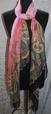 Scarf Long Semi Sheer Scarf Pink Black Paisley Ombre 73"x30" Pretty Soft Wrap