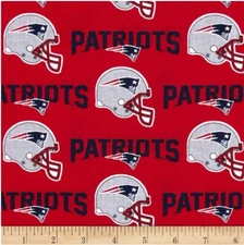 BTY NFL New England Patriots Helmet Logo Red Cotton Fabric By The Yard 6467