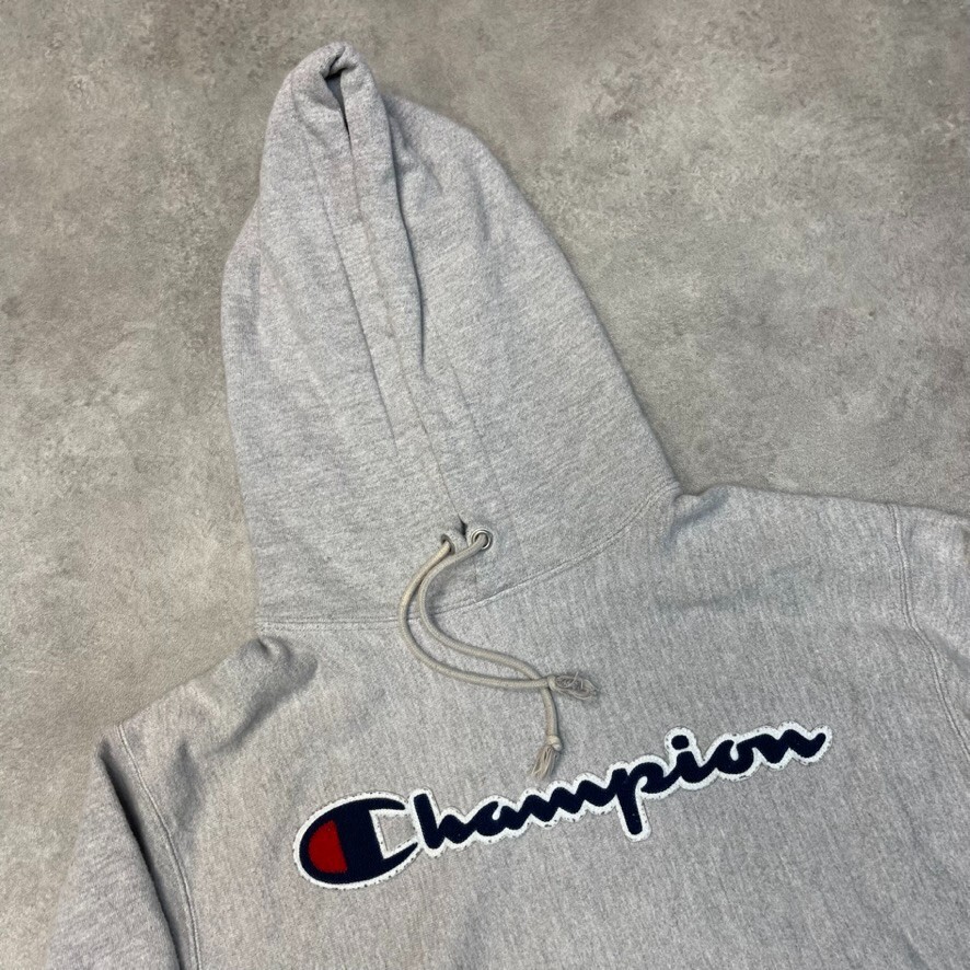 Champion Hoodie Mens Y2K Spellout Reverse Weave Sweatshirt, Grey, Medium image 7