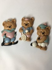 Home Interior Teddy Bear Plaques Wall Accents Nursery Decor Pink and Blue Sport