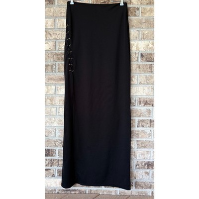 Black Maxi Skirt Side Slit MED Morticia Grunge Goth Dark Romance Steampunk Y2K