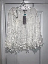 Daniel Rainn Tessi Embroidered Bell Sleeve Top Women’s Size XL, White