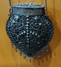 Vtg Antique HANDCRAFTED METAL ORNATE EVENING BAG with chain