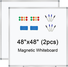 Magnetic Dry Erase Board 4' x 4' 2 Pack for Home, Office School