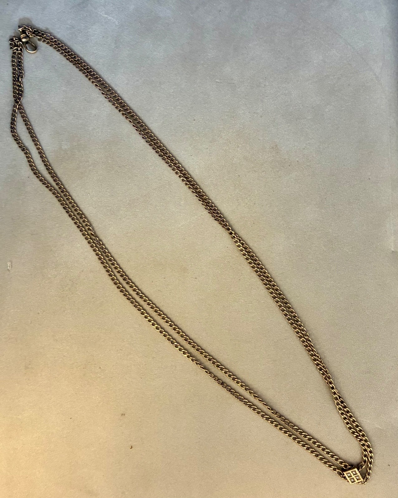 Antique 25" Gold Fill Watch Fob Chain With Pearl Slide