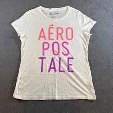 Aeropostale Shirt Girls White Spellout Pink/Purple Logo Casual Preppy - Size XL