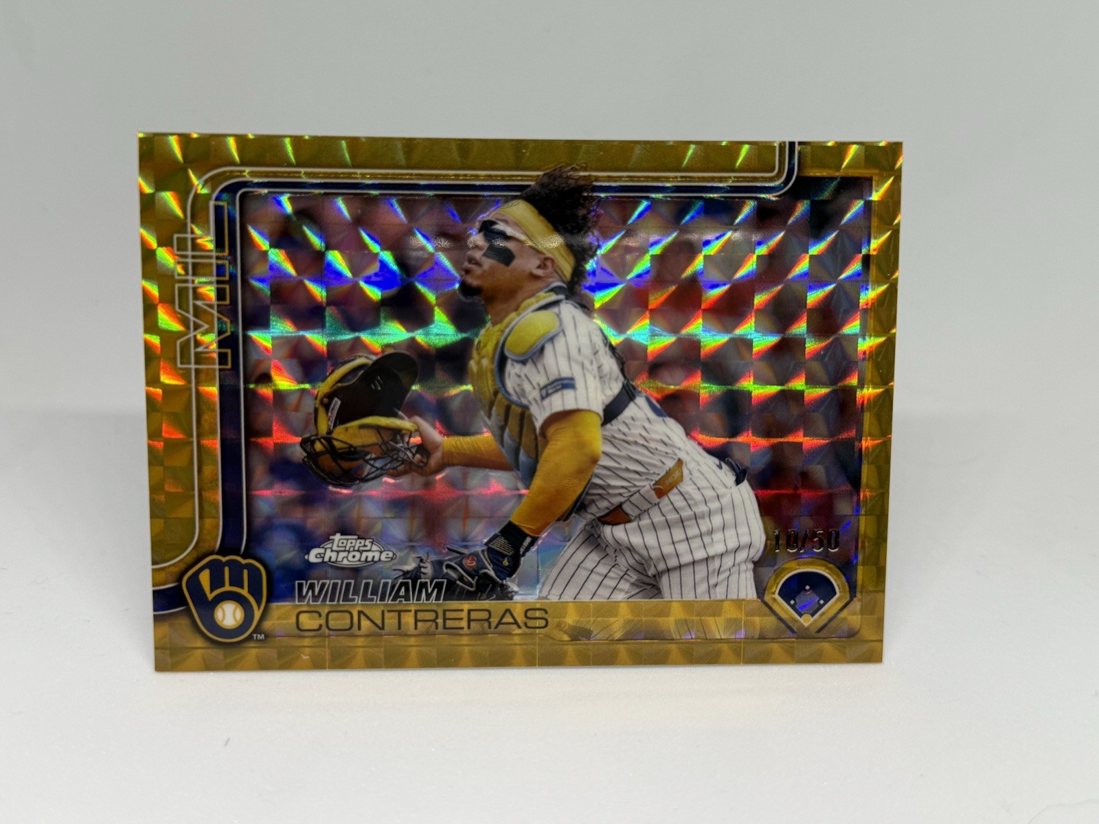 2025 Topps Chrome William Contreras #25 Gold Geometric Refractor /50 Brewers