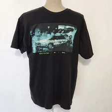 Back to The Future Men's Size Large DeLorean Graphic Black Cotton Tee Shirt