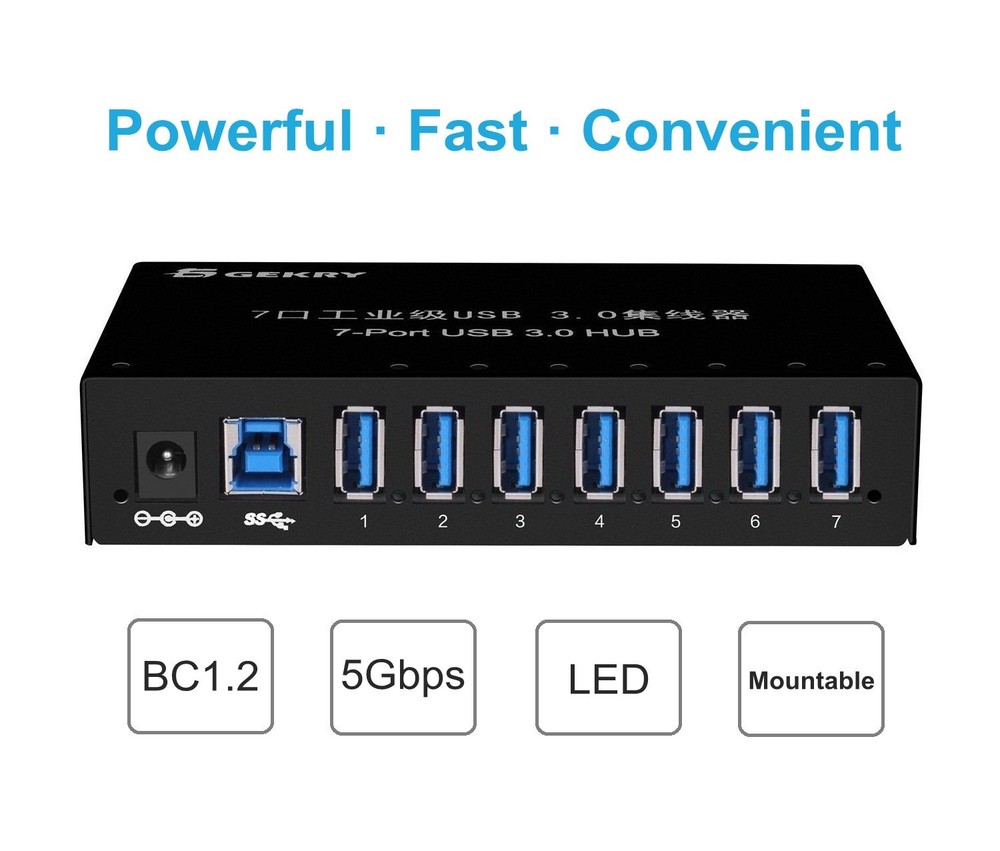 USB 3.0 Hub, USB Data Hub, Metal Case Mountable 7-Port Powered USB Hub 3.0 wi...