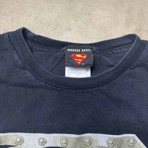 1996 Superman DC Comics Steel Logo T-Shirt Large Black Warner Bros Vintage Fade - Picture 6 of 7