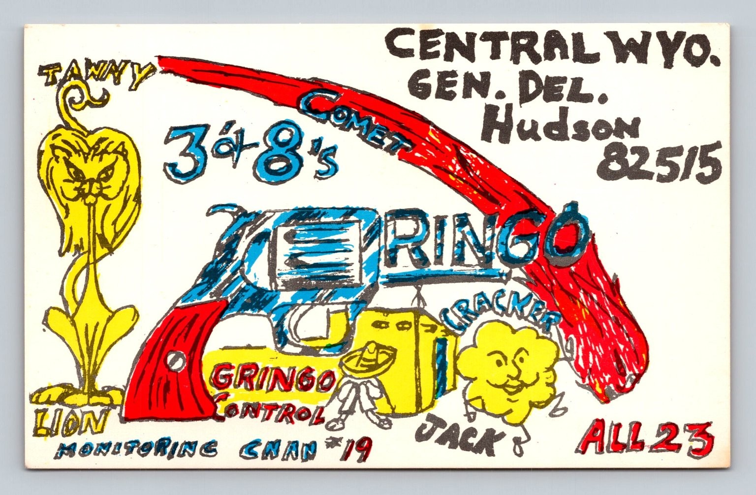 CB QSL/QSO Central WYO Gen. Del. Hudson 82515 1970s Colorful Art