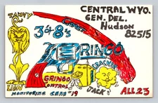 CB QSL/QSO Central WYO Gen. Del. Hudson 82515 1970s Colorful Art
