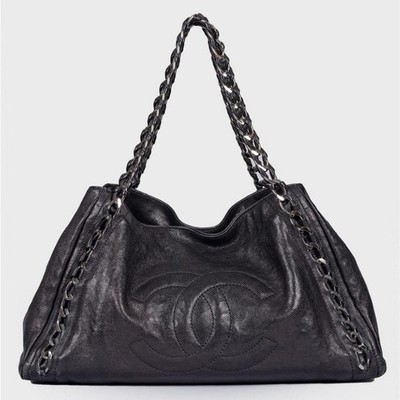 Authentic CHANEL 2005 Black Metallic Caviar Modern Chain East West