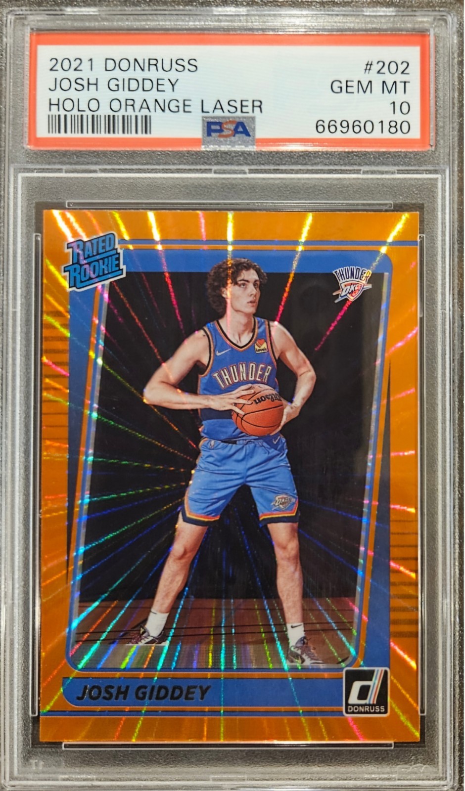 2021 PANINI DONRUSS #202 JOSH GIDDEY HOLO ORANGE LASER PSA 10 GEM MINT RC