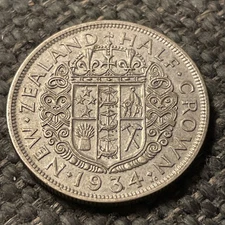 1934 New Zealand Silver  Half Crown.