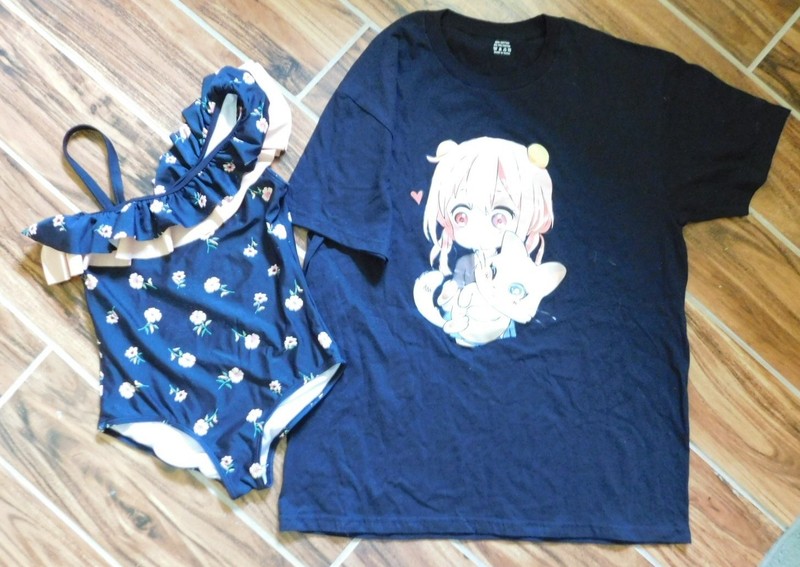 Kami Girls Bathing Suit Size 12 Black Floral & Black Oversize Tee Childrens